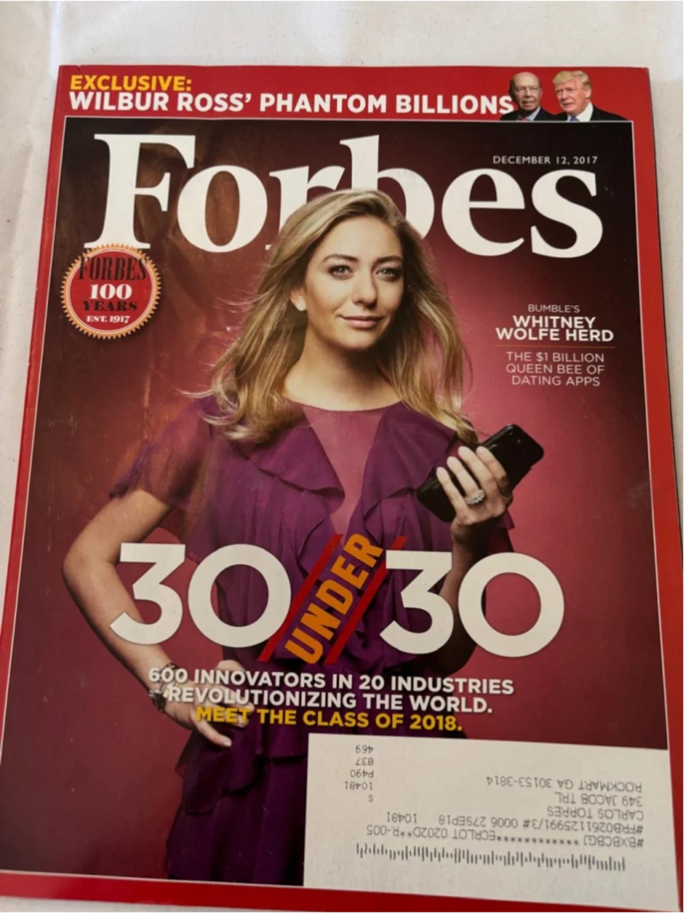 Forbes Magazine December 12 2017 Issue Whitney Wolfe Herd OneSize Red White #E82